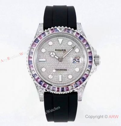JVS Factory Rolex Yacht-Master Cotton Candy 42mm in Baguette Bezel Diamond-Paved Dial Swiss 3235